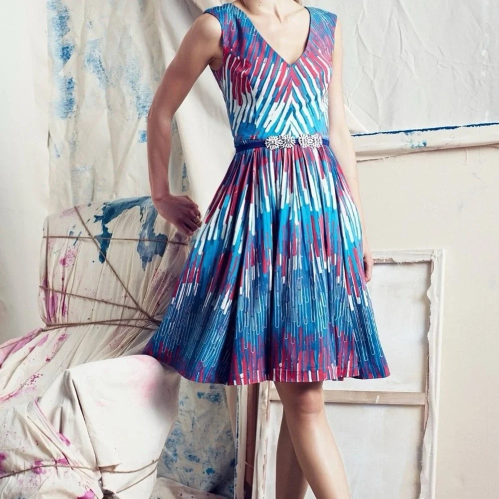 Vibrant Blue and Red Midi Dress EUC worn once - Picture 1 of 7